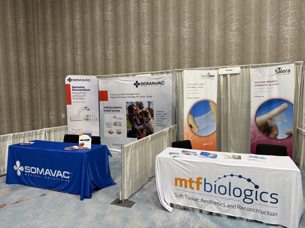 Booth display with Somavac and MTF Biologics branding.